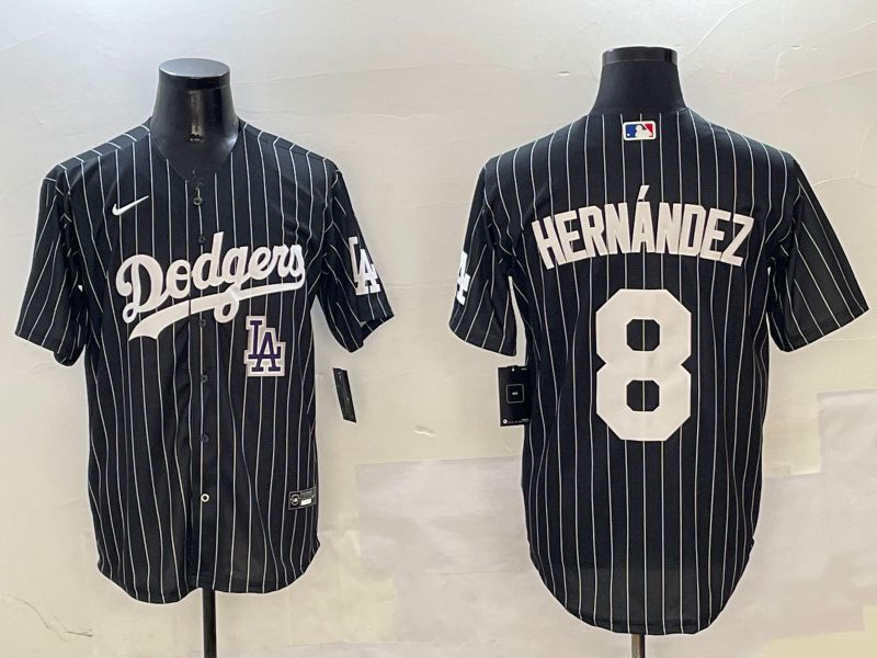 Men Los Angeles Dodgers 8 Hernandez Black Stripe Jointly Name 2025 Nike MLB Jersey style 12